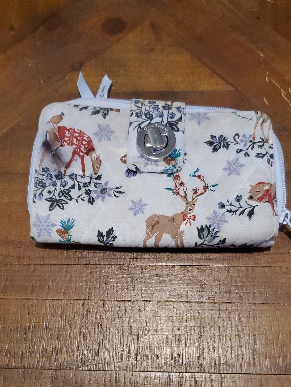 Vera Bradley White Wallet with Brown Deer and Blue Floral Print